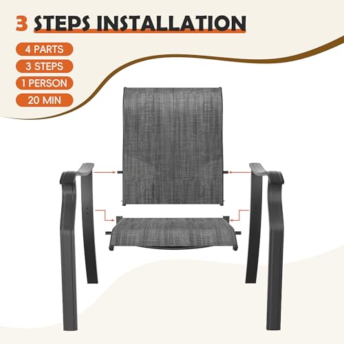 Image of UDPATIO Outdoor Dining Chairs Set of 4, Textilene High Back Patio Chairs | High Back Patio Chairs, All Weather Breathable Textilene Patio Dining Chairs, Heavy Duty Patio Chair for Backyard, Dark Grey