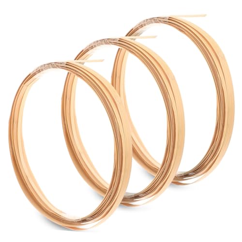 Gatuida Tiras de Tejido de Bambú Amarillo para Cestería 9 Metros 3 Rollos Anchos de 1 CM 15 CM y 2 CM Material Natural para Manualidades y Reparación de Muebles Listones Planos para