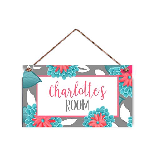 AJHERO Personalized Kids Door Sign Mum Flower Baby Girls Bedroom Room Wood Plaque Sign