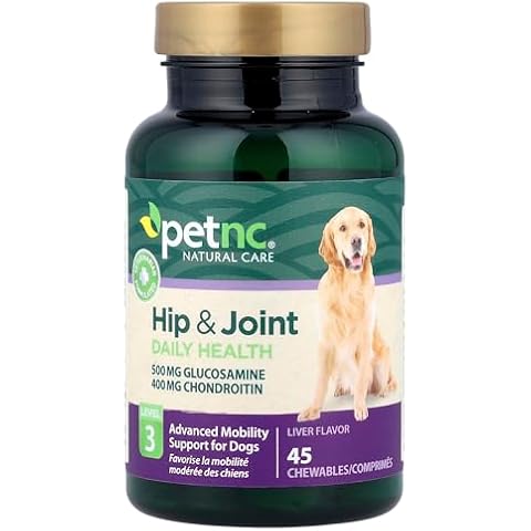 Petnc Level-3 Hip & Joint Health Supplement for Adult Dogs (45 Count), 500mg Glucosamine, 400mg Chondroitin, 50mg MSM, & 6mg Hyaluronic Acid, Includes Vitamin C & Manganese, Liver Flavor Cover
