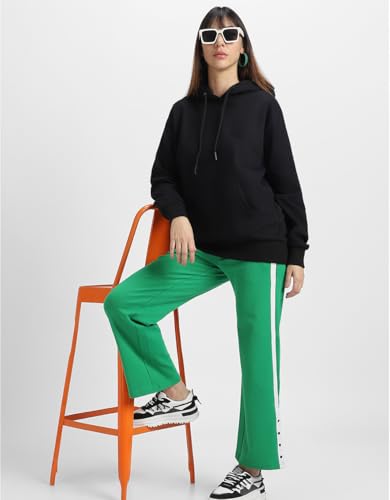 Image of JUNEBERRY Cotton Fleece Regular Fit Hooded Sweatshirt Lastest Back Graphic Printed Winter Hoodies for Women (Available in Colors: Black, SOYA Bean, Orange, Marshmellow, White & Lilac)