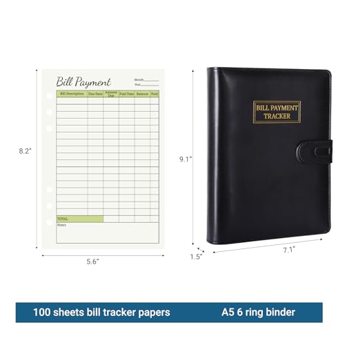 suituts Bill Payment Tracker Notebook, Monthly Bill Organizer with Pockets and Tabs, Bill Tracker with A5 6 Ring Binder Used Easily for Senior Home Office - Thumbnail 2