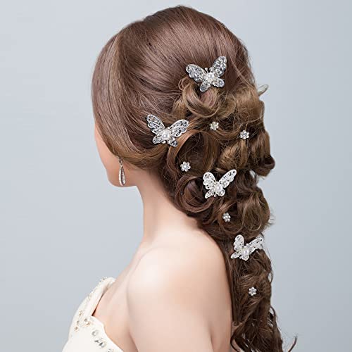 Oiiki 20 Pcs Wedding Bridal Hair Pins, Pearl Butterfly U Shape Hair Clips, Rhinestones Flower Hair Pins, Decorative Hair Accessories For Women Girls #TOP6