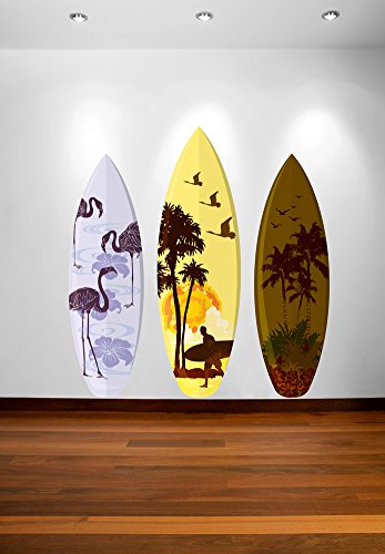 Tropical Surfboard Wall Decals Set of 3 - 26 x 25