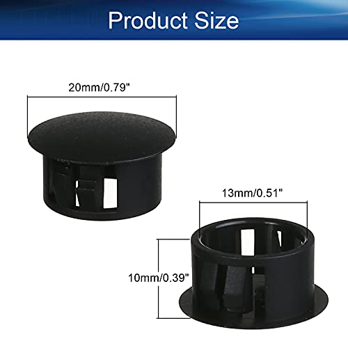 Image of Heyiarbeit 100pcs Hole Plugs 5 /8 inch / 16mm Nylon Plastic Round Snap in Type Locking Hole Tube Furniture Fencing Post Pipe Insert End Caps Black Tone