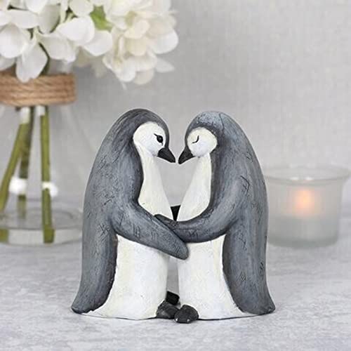 Candy101 Tierpaar Skulptur Gartendeko Harz Pinguin/Panda/Elefant/Lgel/Hase/Fuchs Umarmung Figur Garten Deko Tier Umarmung Statue Tischdekoration Deko für Valentinstag Jubiläum Ostern (A-Pinguin) Cover