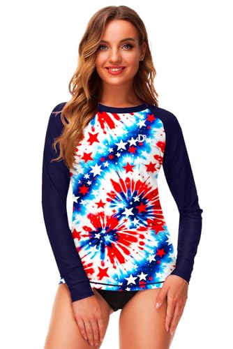 Image of Deerose Womens Gradient Rash Guard UPF 50+ Swim Shirts Surfing Top with Thumb Hole