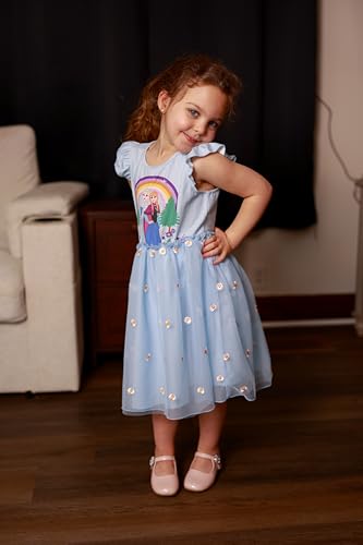 Image of Disney Princess Frozen Elsa Minnie Stitch Toddler Girl Tulle Tutu Dress Ruffle Sleeve Mesh Summer Birthday Party Clothes 2-9Y