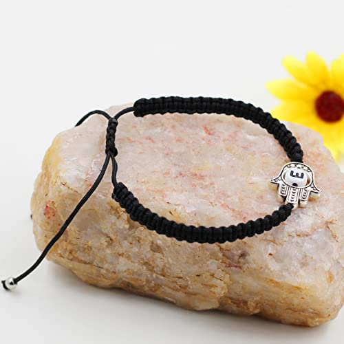 Image of Uloveido Customized A to Z 26 Letters Hand of Fatima Bracelet - Fatima Hamsa Hand Evil Eye Protection Bracelet Lucky Charm Adjustable Braided Black String
