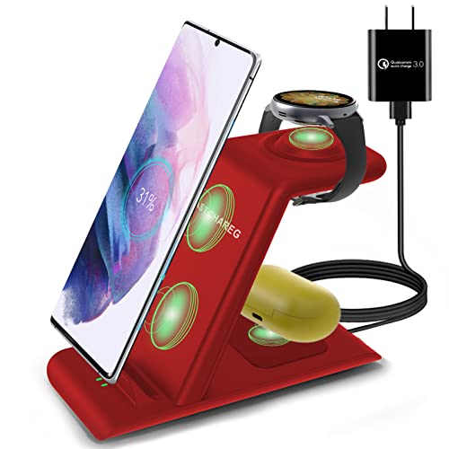 Wireless Charger for Samsung,3 in 1 Charging Station for Magnetic Galaxy Watch 5/5 Pro/4 Active 2/1 Galaxy S23/Ultra/S23+/S22/Note 20/10/Z Flip 4/3 Fold 4/3 Galaxy Buds 2/2 Pro/Live Multiple Devices