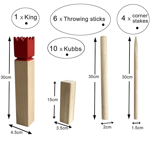 Jac & Mok Kubb Game Set - Hardwood Viking Games -KUBB Throwing Outdoor Games (Kubb Red, 5 x 5 x 30cm -King)