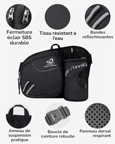 Waterfly Sac Banane Homme et Femme de Sport avec Porte Bouteille Noir – vue 5