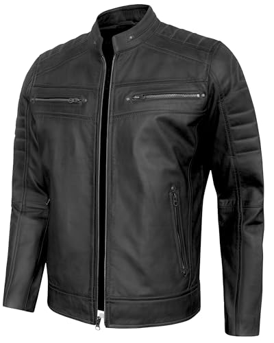 Mens Leather Jacket - Real Lambskin Classic Cafe Racer Style Leather Jackets For Men2
