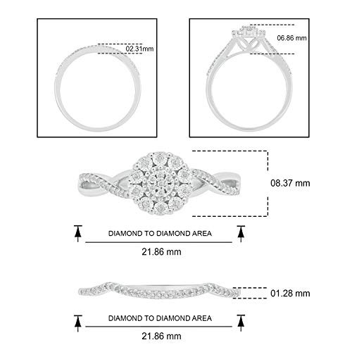 1/6cttw Diamond Cluster Floral Shape with Halo Engagement Ring and Matching Diamond Wedding Band for Women in 925 Sterling Silver, Women's Silver Wedding Ring Set with Diamond Accents4