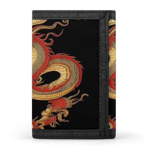 High Capacity Asian Tattoo Dragon Art Wallet for Women, Wallets with ID Pockets And Key Chain, Slim Trifold Wallet for Outdoor Travel