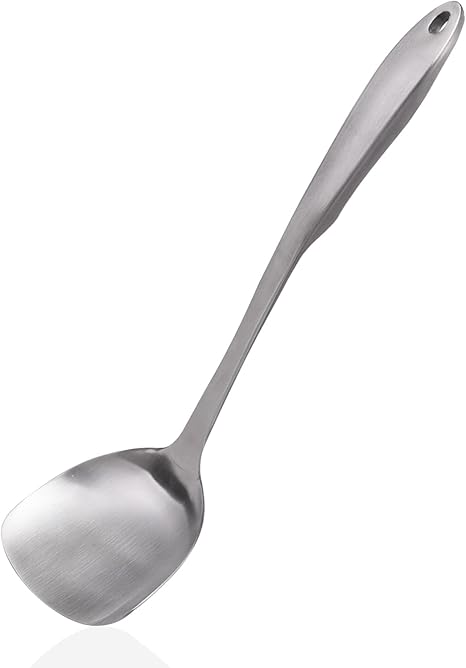 Wok Spatula 304 Stainless Steel Solid Turner for Cooking, All Metal Chinese Wok Spatula with Heat Resistant Handle, Kitchen Utensils Spatula Turner Shovel for Carbon Steel Pan, 13.7Inch/Silver