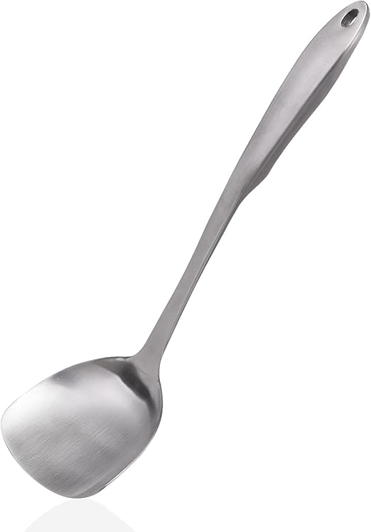 Wok Spatula 304 Stainless Steel Solid Turner for Cooking, All Metal Chinese Wok Spatula with Heat Resistant Handle, Kitchen Utensils Spatula Turner Shovel for Carbon Steel Pan, 13.7Inch/Silver
