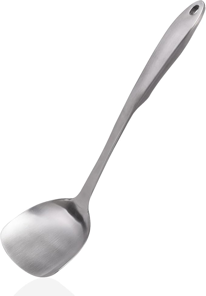 Wok Spatula 304 Stainless Steel Solid Turner for Cooking, All Metal Chinese Wok Spatula with Heat Resistant Handle, Kitchen Utensils Spatula Turner Shovel for Carbon Steel Pan, 13.7Inch/Silver