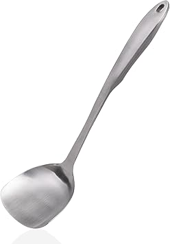 Wok Spatula 304 Stainless Steel Solid Turner for Cooking, All Metal Chinese Wok Spatula with Heat Resistant Handle, Kitchen Utensils Spatula Turner Shovel for Carbon Steel Pan, 13.7Inch/Silver