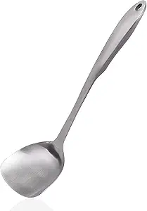 Wok Spatula 304 Stainless Steel Solid Turner for Cooking, All Metal Chinese Wok Spatula with Heat Resistant Handle, Kitchen Utensils Spatula Turner Shovel for Carbon Steel Pan, 13.7Inch/Silver