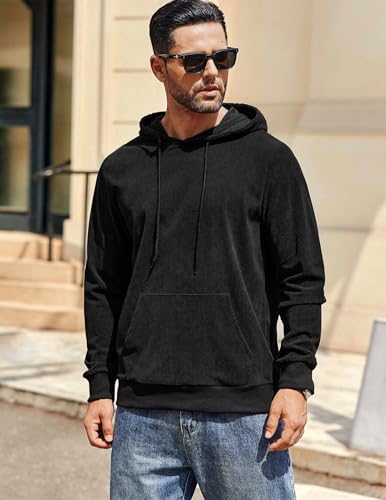 Coofandy Men'S Fashion Hooded Sweatshirt Casual Corduroy Long Sleeve Pullover Hoodies With Pocket Black Large thumb #1
