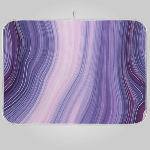 One Bear Dish Drying Mat for Kitchen Counter, Beautiful Purple Marble Texture Ultra Absorbent Reversible Microfiber Dishes Drying Rack Pad Heat-resistant Mats 16x18in