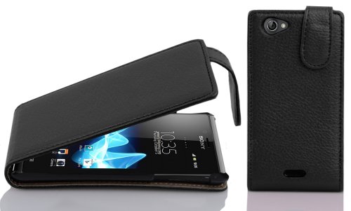 cadorabo Coque pour Sony Xperia J en Noir DE Jais - Housse Protection en Style Flip en Similicuir...