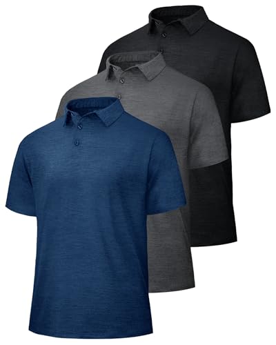 Image of BOOJO 5 Pack Polo Shirts for Men - Quick Dry Moisture Wicking Performance Short Sleeve Mens Golf Shirts for Work Athletic
