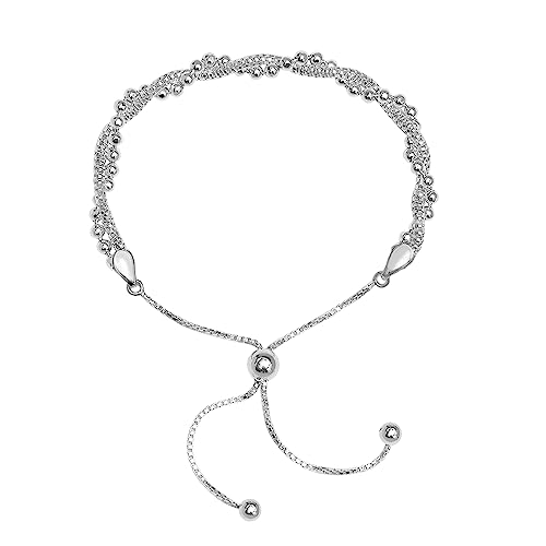 LeCalla 925 Sterling Silver Bracelets for Women | Italian Handmade Adjustable Bolo Link Chain Bracelets | Women's Sliding Bolo Bracelets