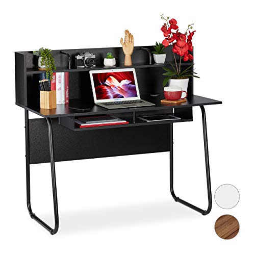 Preisvergleich Produktbild Relaxdays Schreibtisch, Ablagefläche unter Arbeitsplatte, Zusatzablage, Kabeldurchlass, HxBxT: 109x120x60 cm, schwarz