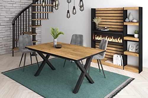 Skraut Home - Mesa De Comedor 8 Comensales 170 Robusta Y Estable Gracias A Su Estructura Y Patas Macizas Ideal Para Reuniones Familiares Roble Y Borde Negro Estilo Industrial