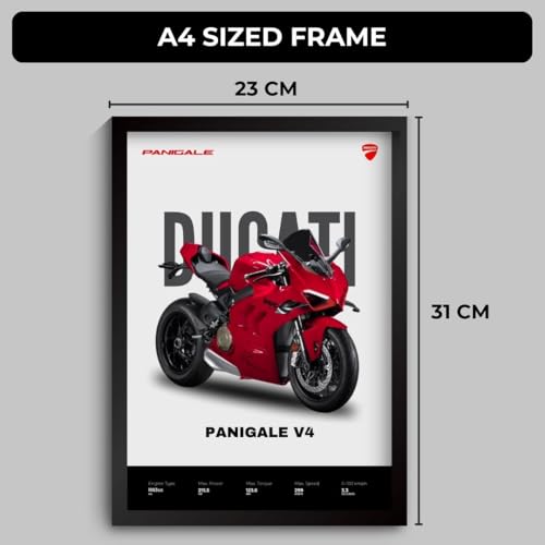 Image of Ducati Panigale Poster | Framed Ducati A4 Sized (31 x 23 cm) | Panigale V4 Bike Poster for Wall, Gift for Boys, Bike Frames | Superbike Posters for Wall, Bedroom, Hostel, Study Area, Hostel (F 046)