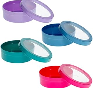 Round Magnetic Storage Containers with Clear Lids, 3.75 inches, Set of 4...