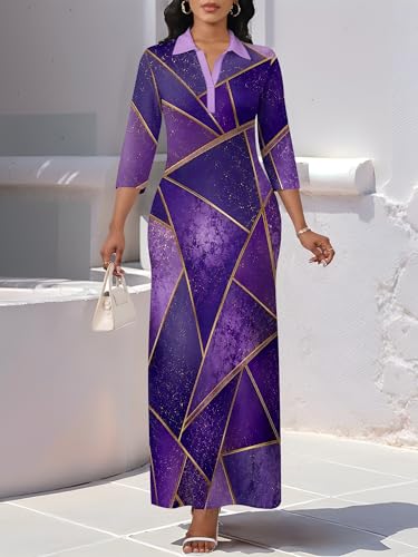 Image of PinkPatty Women's Casual 3 /4 Sleeve Polo V Neck Bodycon Maxi Dress