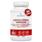 Bandini® Apple Cider Vinegar Complex 1860mg High Concentration, 180 Vegan Apple-Cider Vinegar Capsules with the Mother, Unfiltered, with Probiotics, Turmeric, Pepper, Ginger, 2 Month Supply