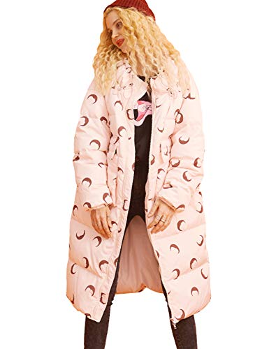 Elf Sack Women Down Jacket, 90% White Duck Down Coat Wide-Waisted Casual Stylish Fashion Winter Wearing Pink Jackets L