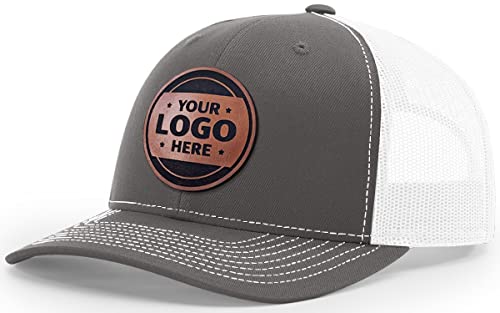 Custom Trucker Leather Patch Hat Laser Engraved - Charcoal/White
