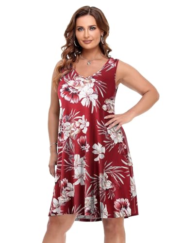 Image of BELAROI Women Casual Summer Dresses Plus Size Sundress V Neck Swing Tank Dress Sleeveless Criss-Cross Beach Cover Ups Pockets
