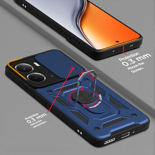 Image of Outlouders Back Cover for Realme P3 5G | D10 Tough Armor 360 Protection Case with Sliding Camera Shield & Ring Holder Stand Bumper Case (Blue)