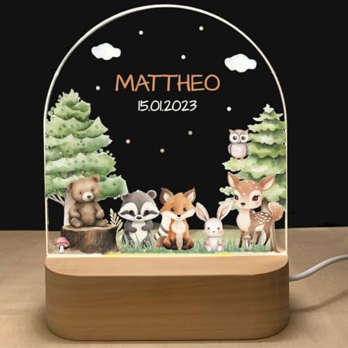 Fallover Personalised Night Lights with Name & Date - Unique Christening Gifts for Baby Girls/Baby Boys, Kids Night Light - Rechargeable Dimmable Night Light, Rememberance Presents - Christmas Gift