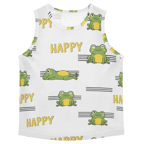 J JOYSAY Funny Frog White Boys Tank Top Sleeveless Muscle Shirts Quick Dry Sport Active Workout Kids T-Shirts 3-15T