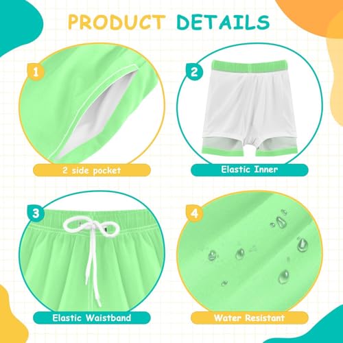 Boys Swimming Shorts Youth Teen Quick Dry Elastic Inseam Beach Shorts Lined Pale Green Light Green4