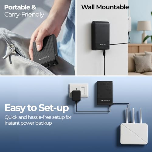 Image of Zebronics Router UPS, 4000mAh Battery, Upto 4 Hours Backup, 3A Output, Dual Input Ports, Fast Charging, Over Voltage & Short Circuit Protection, Portable and Carry-Friendly (EnergiUPS 4K)
