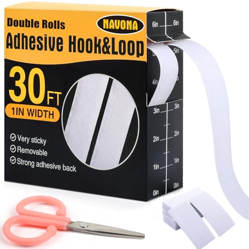 Navona 30Ft x 1 Inch Hook and Loop Strips with Adhesive &ndash; 2 Rolls Heavy Duty Hook and Loop Tape...