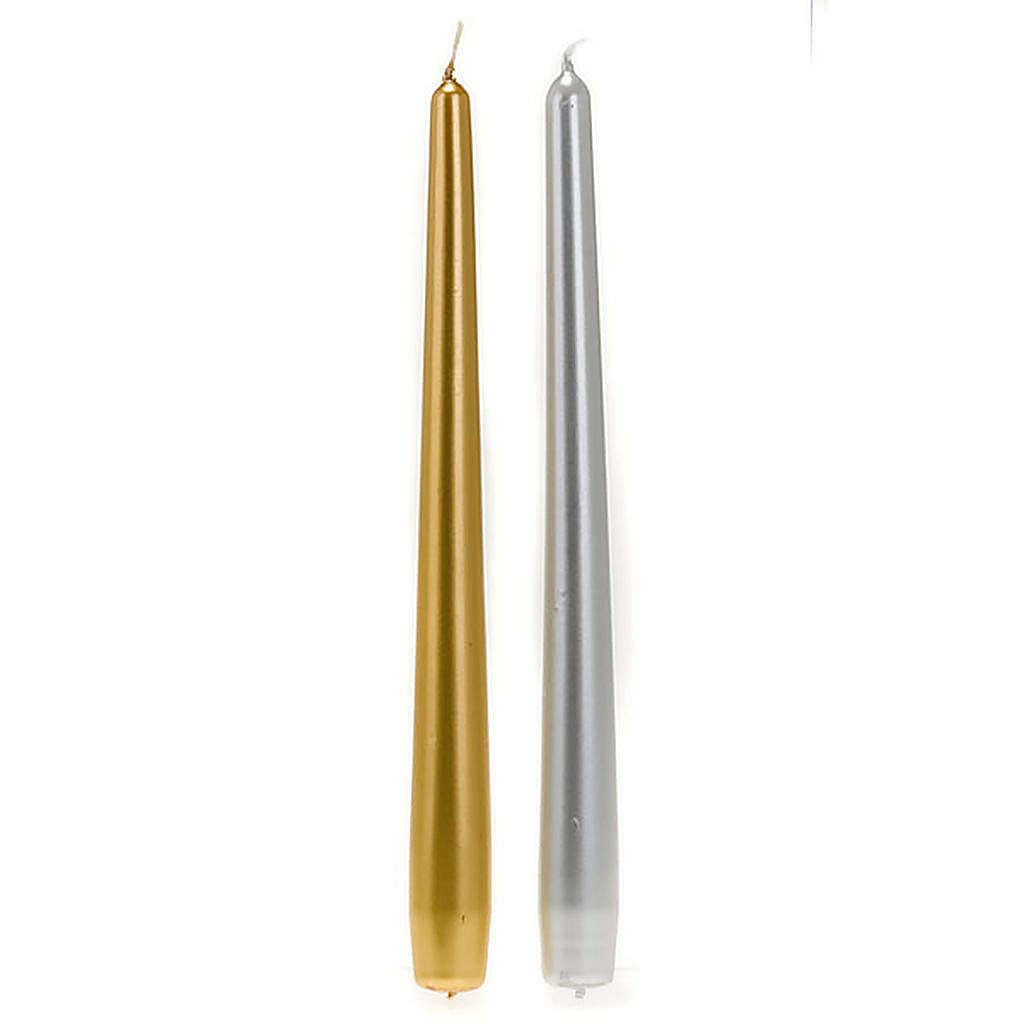 Christmas Candle, Cone Shaped, Gold and Silver, 2 cm Diameter, Gold