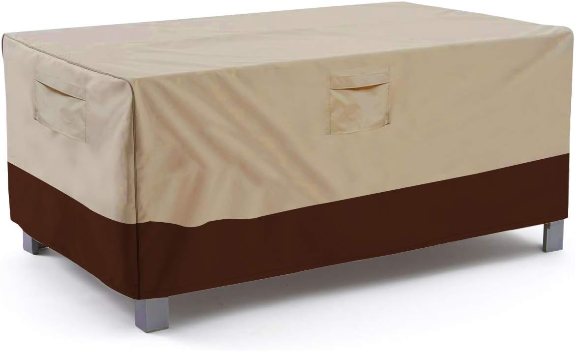 Vailge Rectangular/Oval Patio Table Cover, Heavy Duty and Waterproof Outdoor Lawn Patio Furniture Covers (Beige&brown, 108"Lx70"Wx28"H)