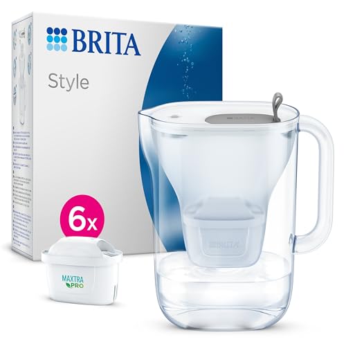 BRITA Jarra con filtro de agua Style Grafito (2,4 l) incl. 6x cartuchos MAXTRA PRO All-in-1 Diseño adaptable al frigorífico con luz LED inteligente tapa abatible que reduce cloro, cal e impurezas.