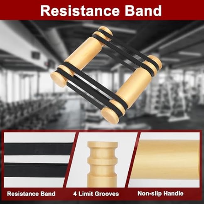 Upgraded Rip Stick - Wooden Rpistick with 6 Elastic Band, Arm Exercise Equipment, Shoulder and Resistance Training, Chest and Core Workout Equipment, Muscle Building Accessories, Home, Gym, Adjustable