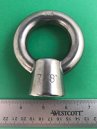 Image of US STAINLESS Stainless Steel 316 Lifting Eye Nut 7 /8 inch UNC Marine Grade Nut Shoulder Pitch of 9