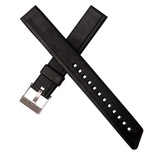 Dcasmo group Correa Reloj de Caucho Negro 14mm para Hombre New Old Stock 1960 1970 - Pulsera Vintage Original - Strap Bracelet de Relojeria Antigua Tradicional - Hebilla de Acero Inoxidable